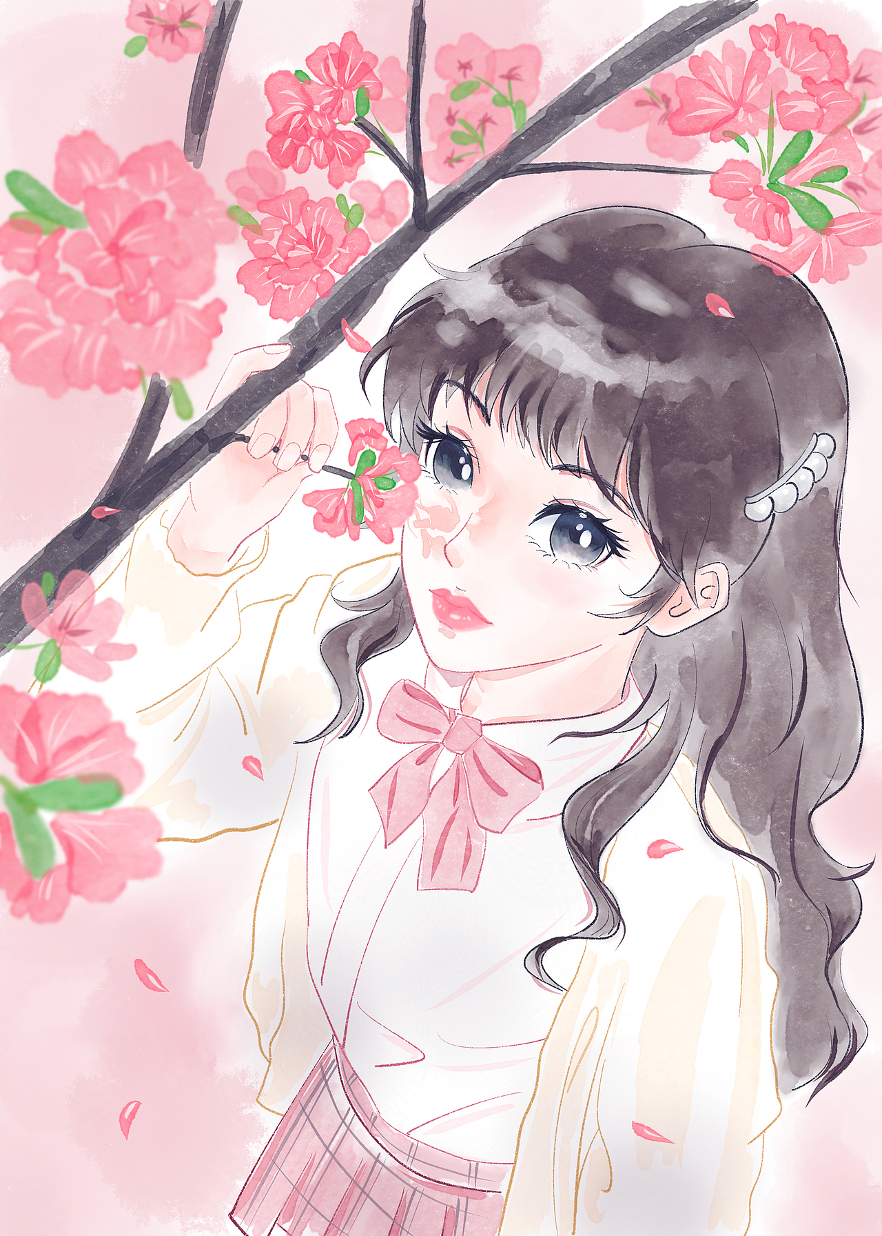 樱花树下的少女（图ZNDA1NTEwMjky） - 创作习作 - 站酷设计师Aja阿贾原创素材 - 站酷ZCOOL