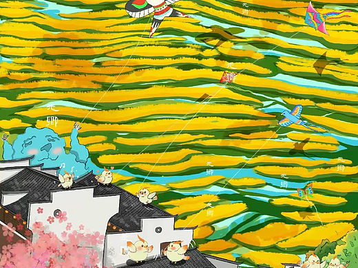 春风纸鸢与油菜花梯田
