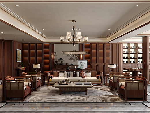 中式风格客餐厅效果图表现