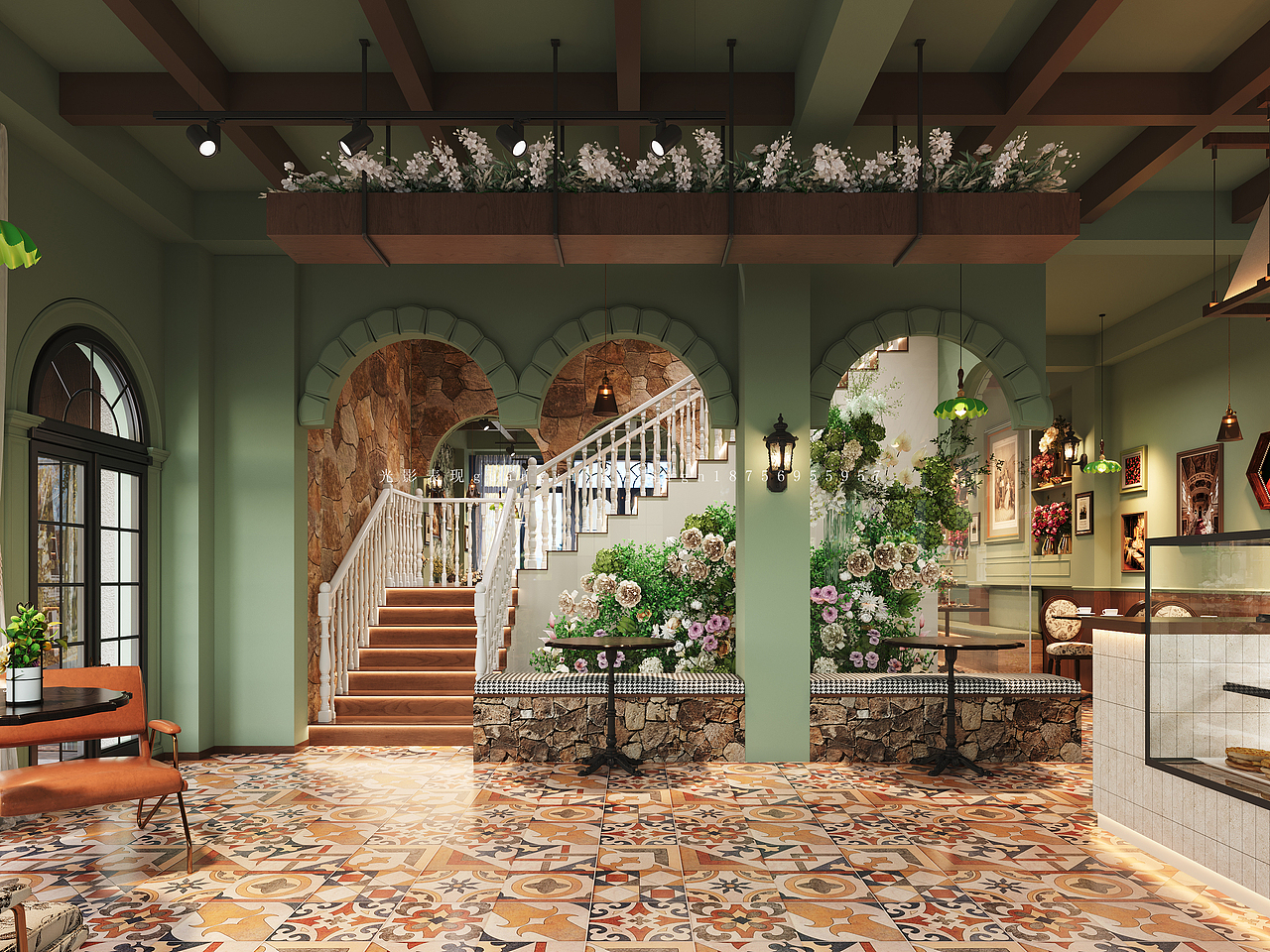 被鲜花包围的咖啡西餐店，太浪漫了（图ZNDA1NTQ5ODUy） - 酒店餐饮设计 - 站酷设计师光影51原创素材 - 站酷ZCOOL