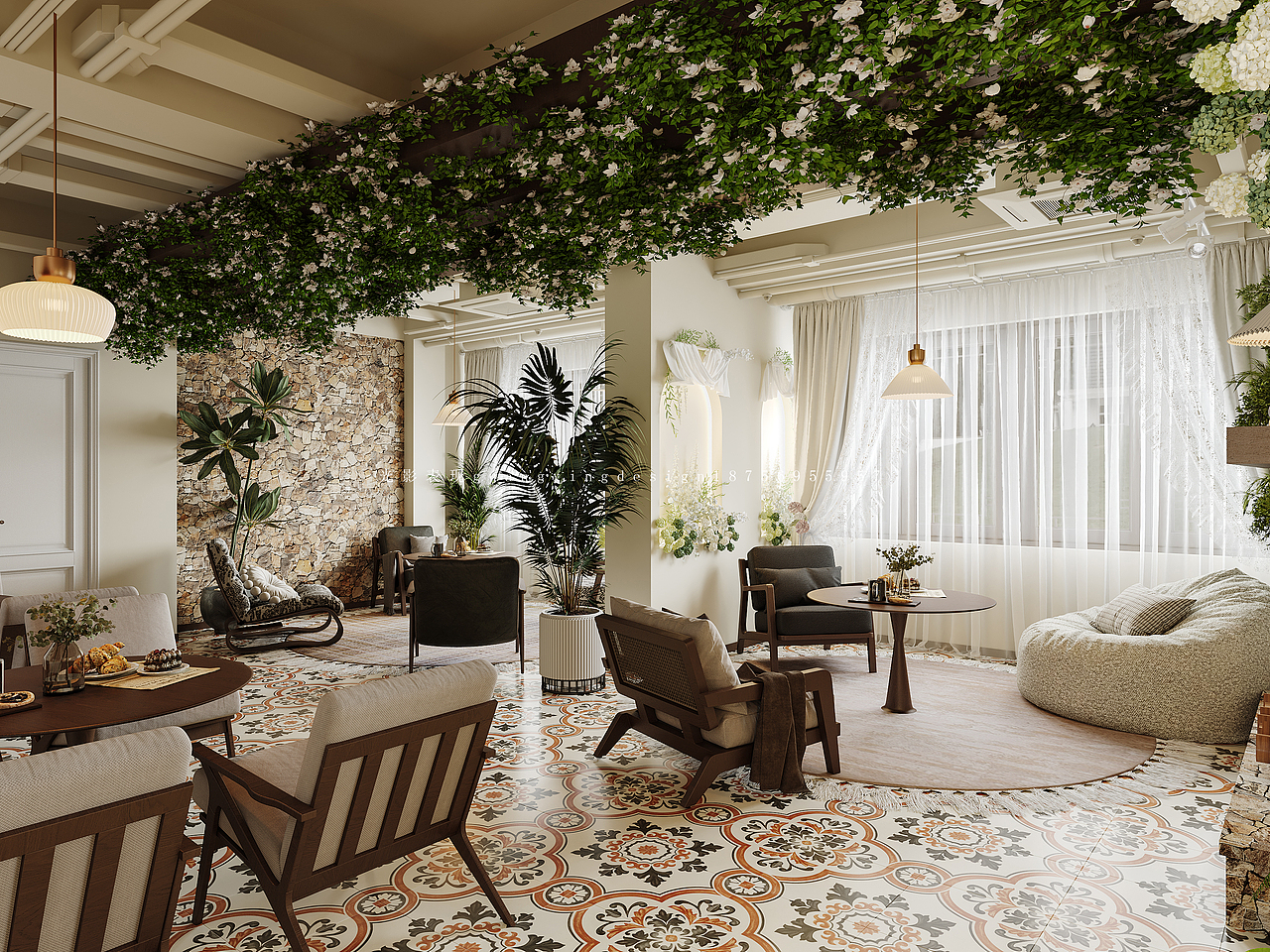 被鲜花包围的咖啡西餐店，太浪漫了（图ZNDA1NTQ5ODYw） - 酒店餐饮设计 - 站酷设计师光影51原创素材 - 站酷ZCOOL