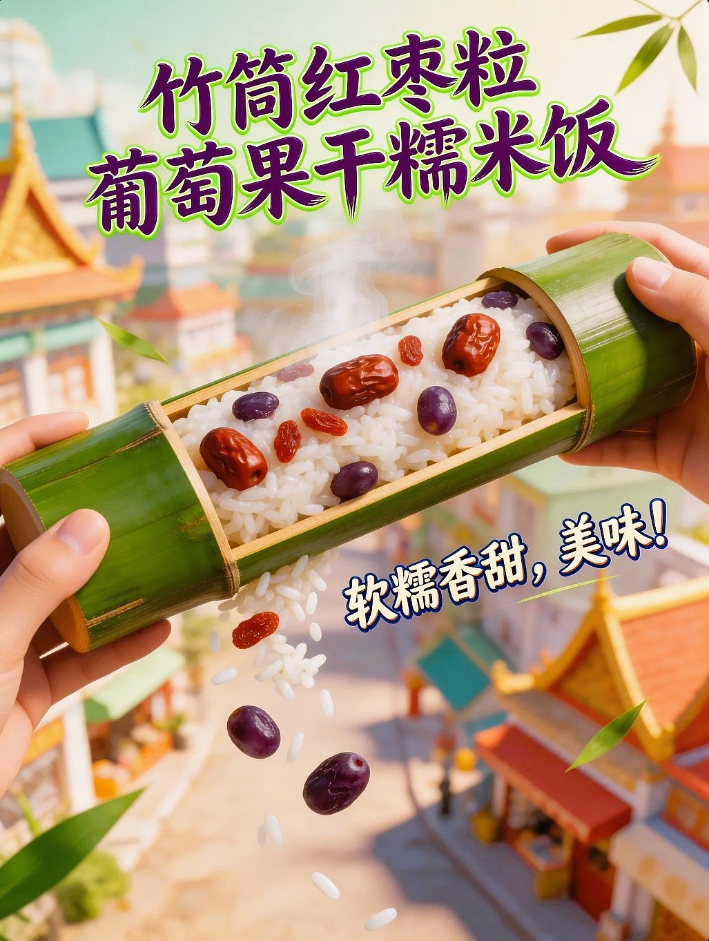 AIGC设计创意竹筒红枣葡萄果干糯米米饭海报附带提示词（图ZNDA1NTUxNjYw） - 海报 - 站酷设计师风中的玫瑰耶原创素材 - 站酷ZCOOL