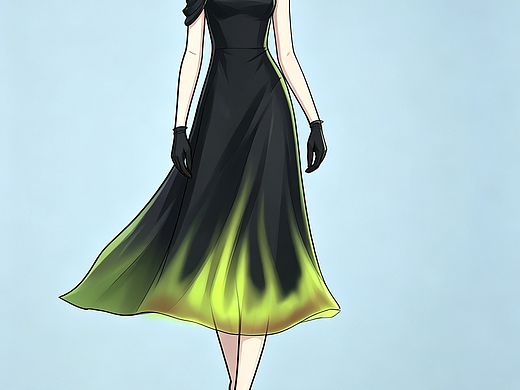 【AI辅助创作】黑绿火焰渐变 高级感礼服时装设计