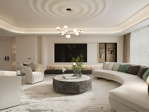 柔雾奶油风 + 马卡龙粉：大平层的顶级松弛感