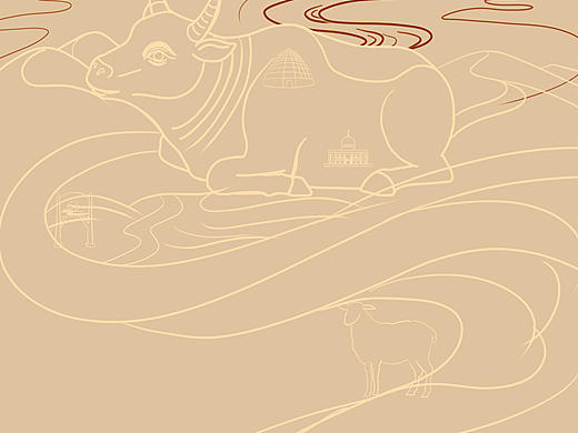 宁夏卧牛守护图｜国潮线稿 