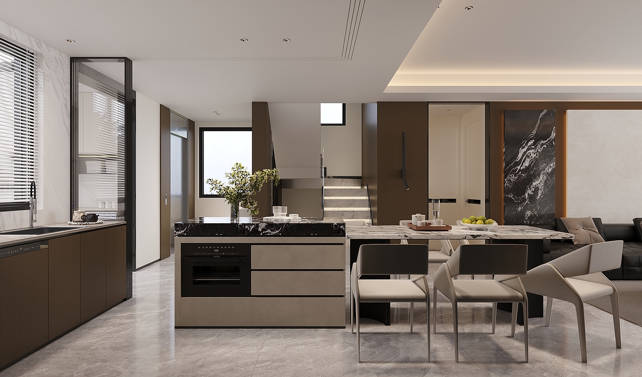 武汉 西湖山居 204㎡ 意式轻奢效果表现（图ZNDA1NjEwMDI4） - 家装设计 - 站酷设计师3A视觉表现原创素材 - 站酷ZCOOL