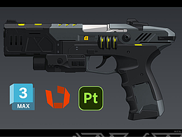 【3dmax建模】次世代手枪模型制作教程。模型+uv+材质