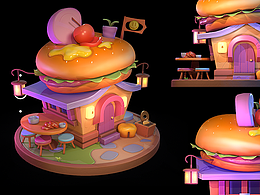 风格化小场景练习作品-汉堡屋