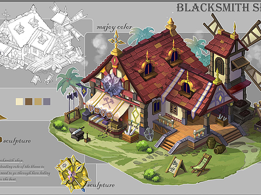 Maya-风格化中世纪武器铺场景模型制作教程。maya建模