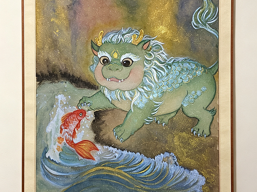 瑞兽戏鱼｜国风水墨金粉手绘创作