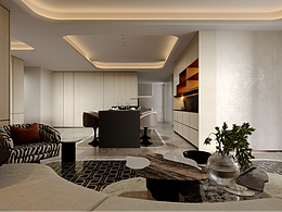 轻奢现代风格客餐厅效果图表现