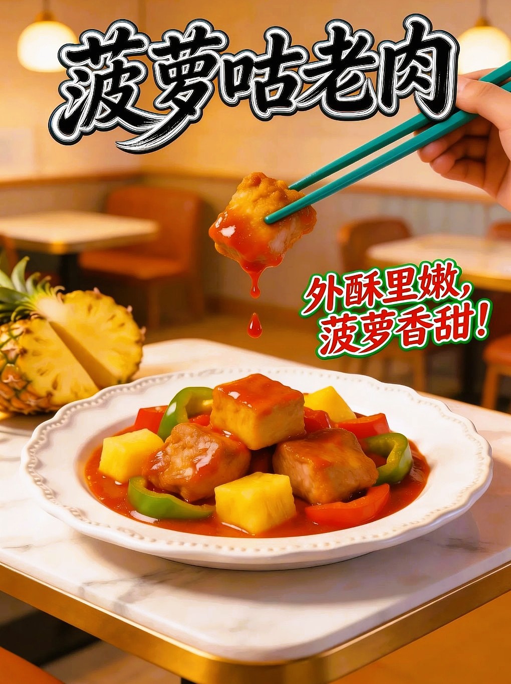 AIGC设计创意菠萝咕老肉美食海报附提示词既梦AI5.0（图ZNDA1NzEwNTMy） - 海报 - 站酷设计师风中的玫瑰耶原创素材 - 站酷ZCOOL