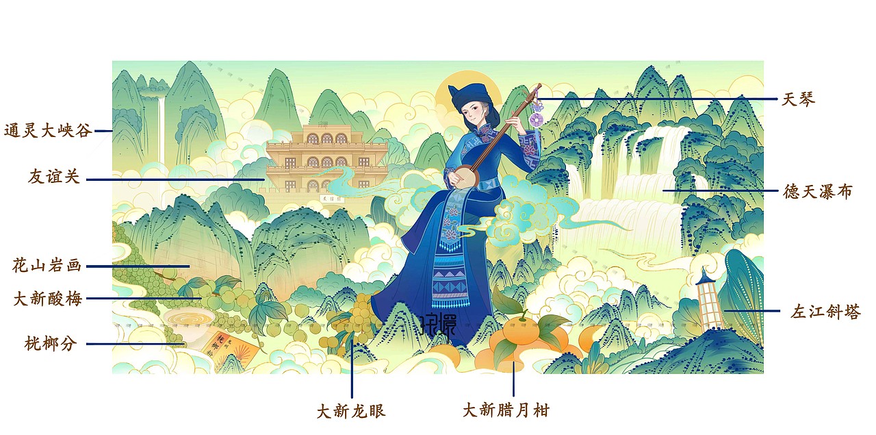 广西非遗——壮族天琴（图ZNDA1NzE3ODEy） - 新锐潮流插画 - 站酷设计师langhuan_lly原创素材 - 站酷ZCOOL