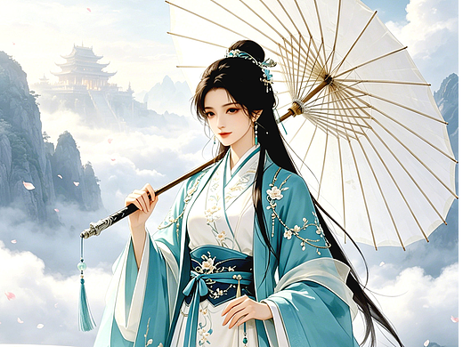 国风武侠立绘｜青衫执伞女侠｜游戏角色  小说封面人设