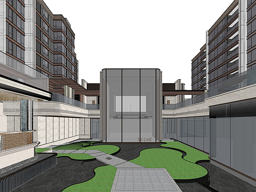 杭州滨江锦上观澜下沉示范区景观+住宅SU模型下载