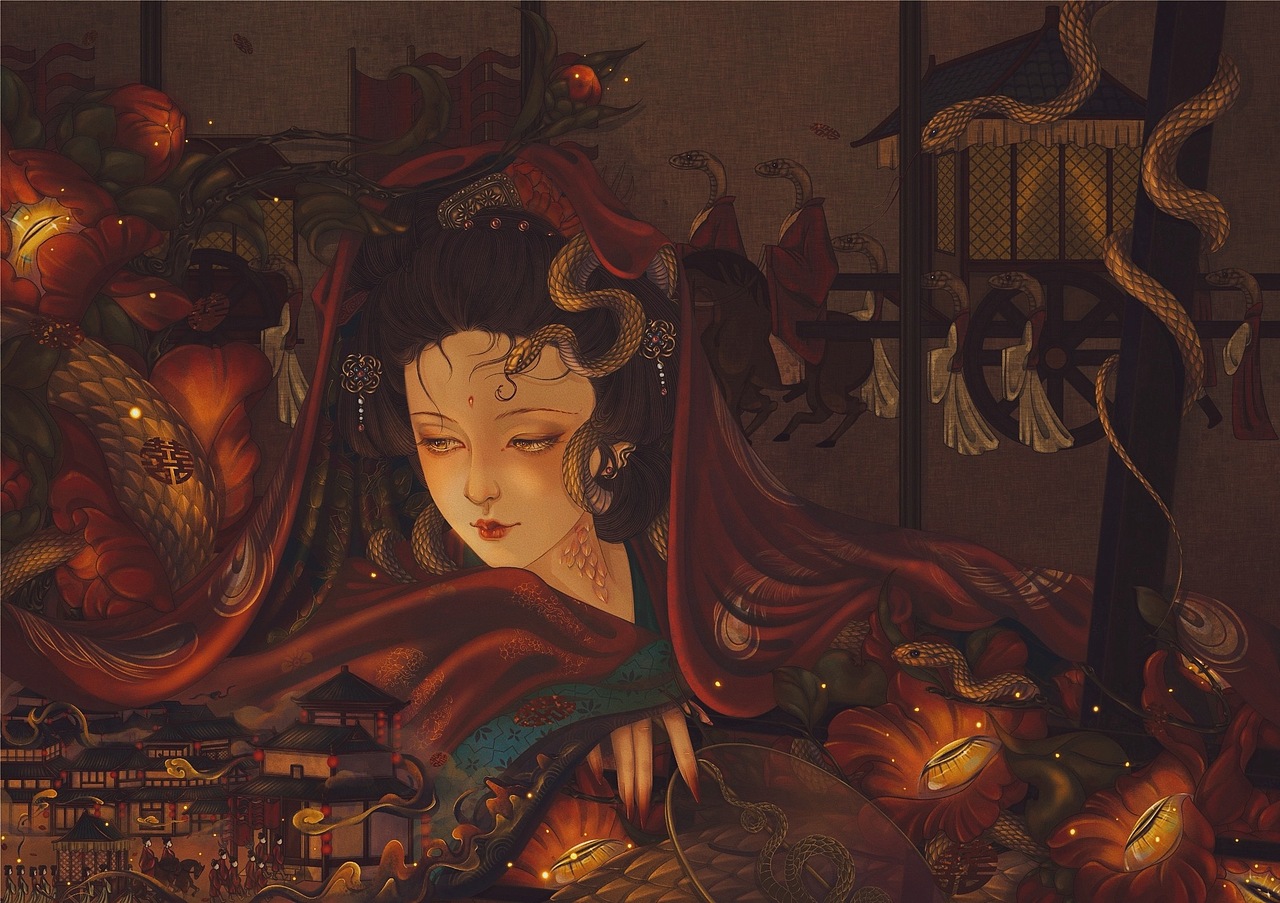 巳蛇出嫁（图ZNDA1NzU2NDAw） - 商业插画 - 站酷设计师四隅YU原创素材 - 站酷ZCOOL