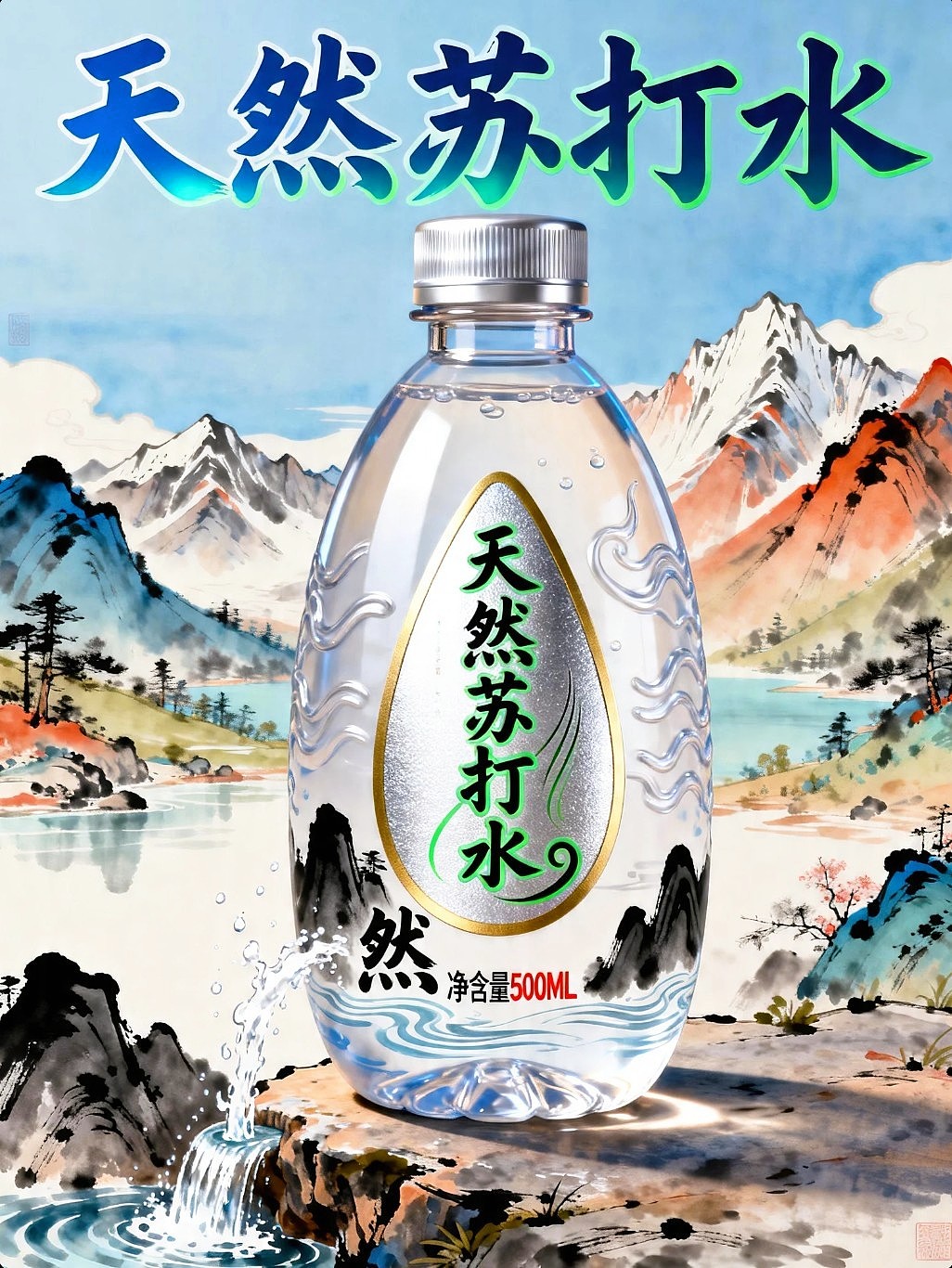 AIGC设计天然苏打水瓶子包装海报附带提示词既梦AI5.0（图ZNDA1NzU4MzY0） - 海报 - 站酷设计师风中的玫瑰耶原创素材 - 站酷ZCOOL