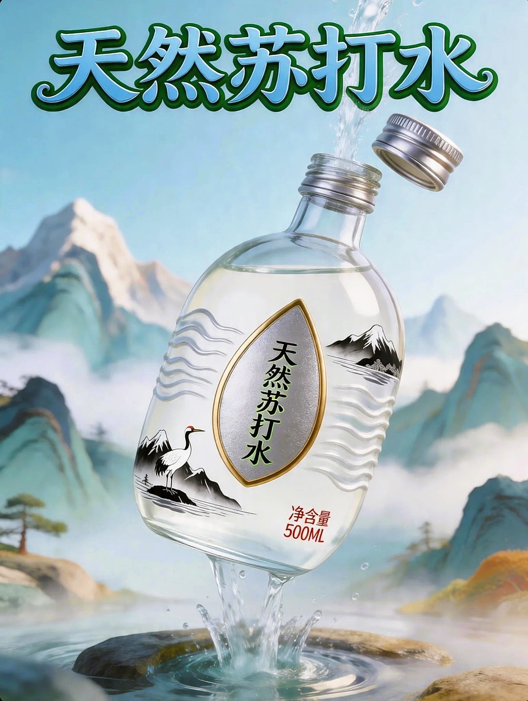 AIGC设计天然苏打水瓶子包装海报附带提示词既梦AI5.0（图ZNDA1NzU4NDY0） - 海报 - 站酷设计师风中的玫瑰耶原创素材 - 站酷ZCOOL