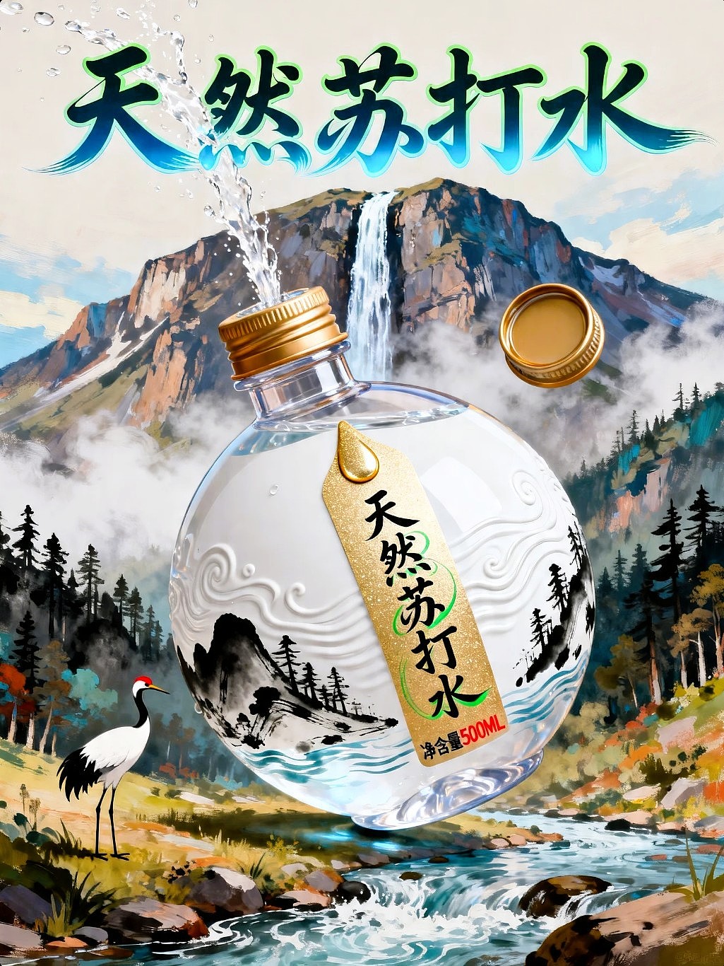 AIGC设计天然苏打水瓶子包装海报附带提示词既梦AI5.0（图ZNDA1NzU4NDcy） - 海报 - 站酷设计师风中的玫瑰耶原创素材 - 站酷ZCOOL