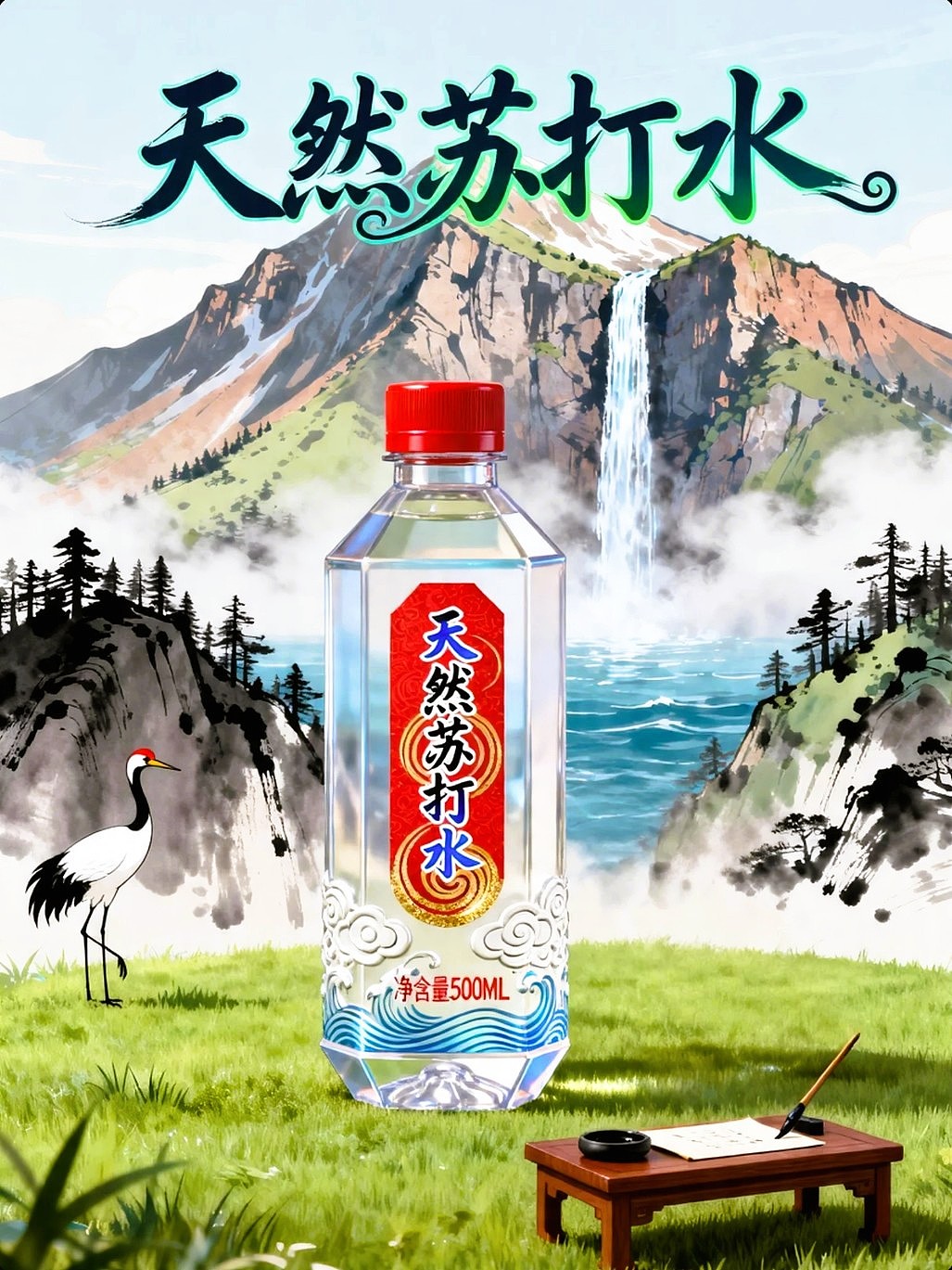 AIGC设计天然苏打水瓶子包装海报附带提示词既梦AI5.0（图ZNDA1NzU4NTg4） - 海报 - 站酷设计师风中的玫瑰耶原创素材 - 站酷ZCOOL