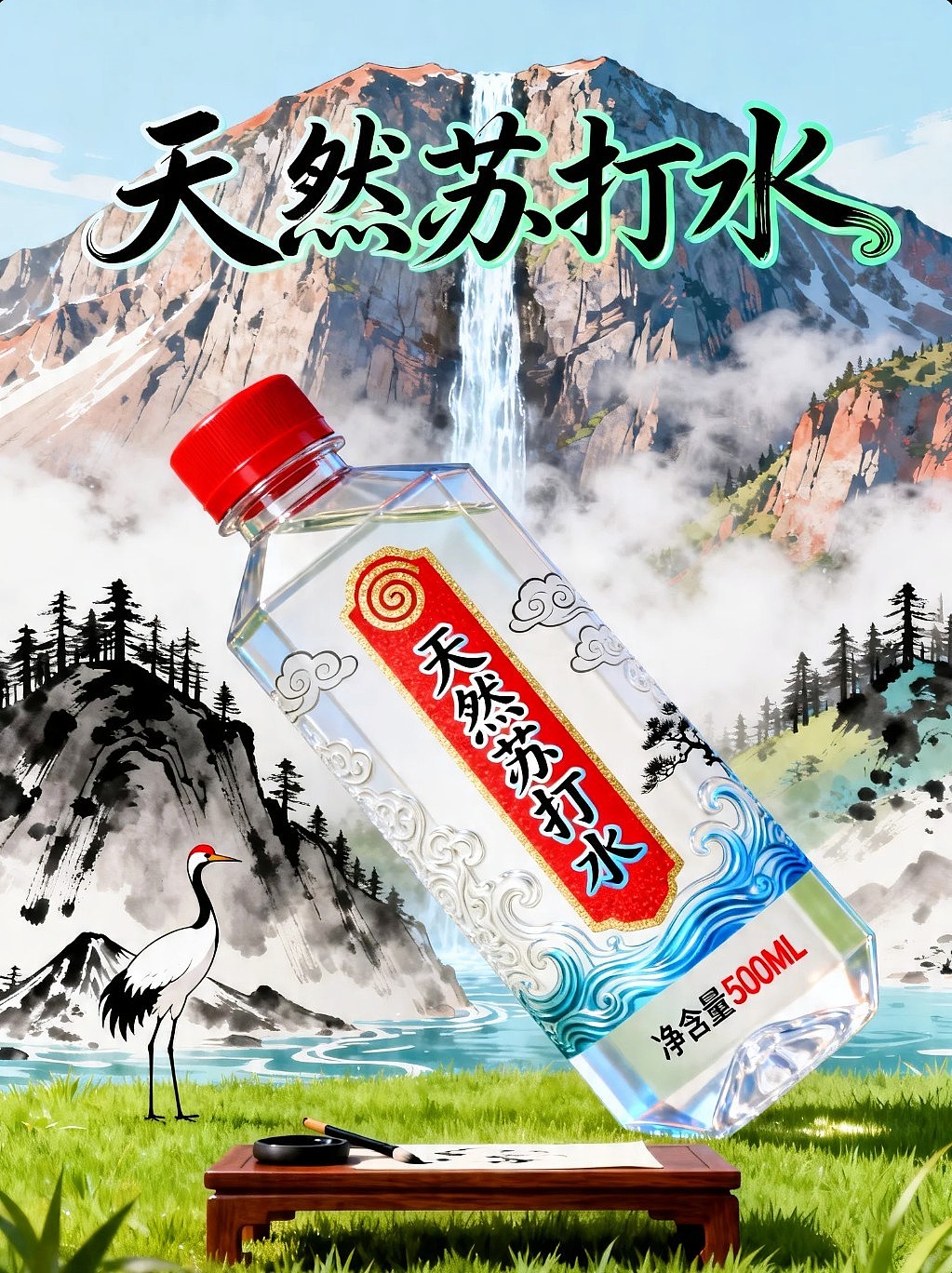 AIGC设计天然苏打水瓶子包装海报附带提示词既梦AI5.0（图ZNDA1NzU4NTg0） - 海报 - 站酷设计师风中的玫瑰耶原创素材 - 站酷ZCOOL