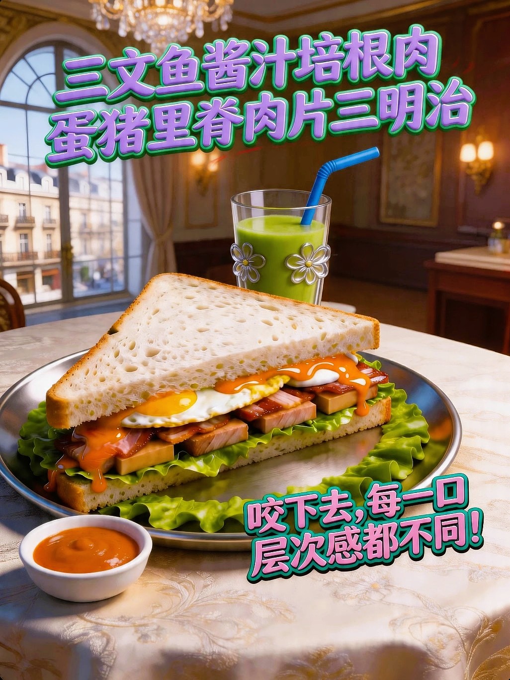 既梦AIGC设计三文鱼酱汁培根肉蛋猪里脊肉片三明治海报（图ZNDA1NzU5NTY4） - 海报 - 站酷设计师风中的玫瑰耶原创素材 - 站酷ZCOOL