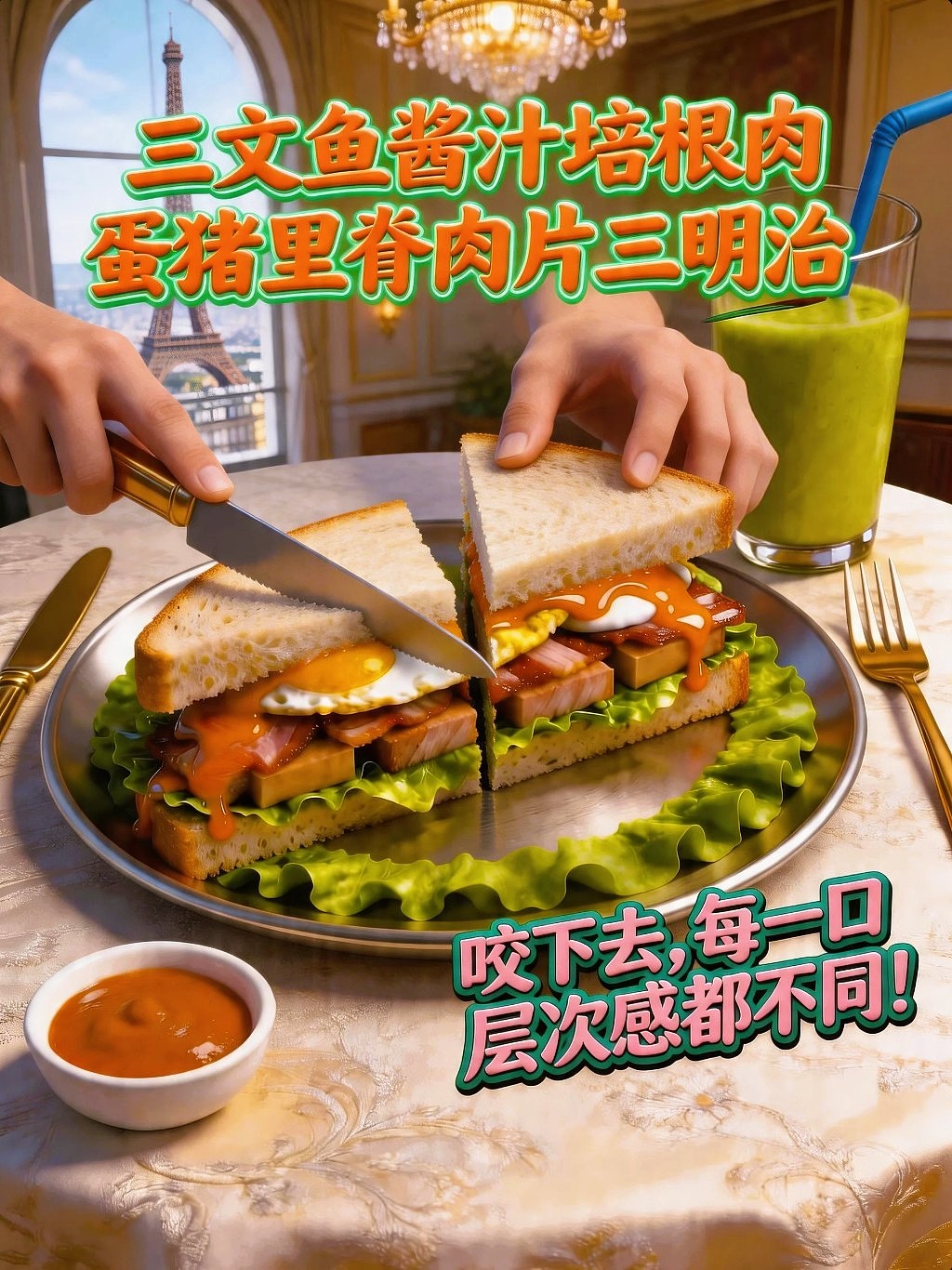 既梦AIGC设计三文鱼酱汁培根肉蛋猪里脊肉片三明治海报（图ZNDA1NzU5NjQ0） - 海报 - 站酷设计师风中的玫瑰耶原创素材 - 站酷ZCOOL