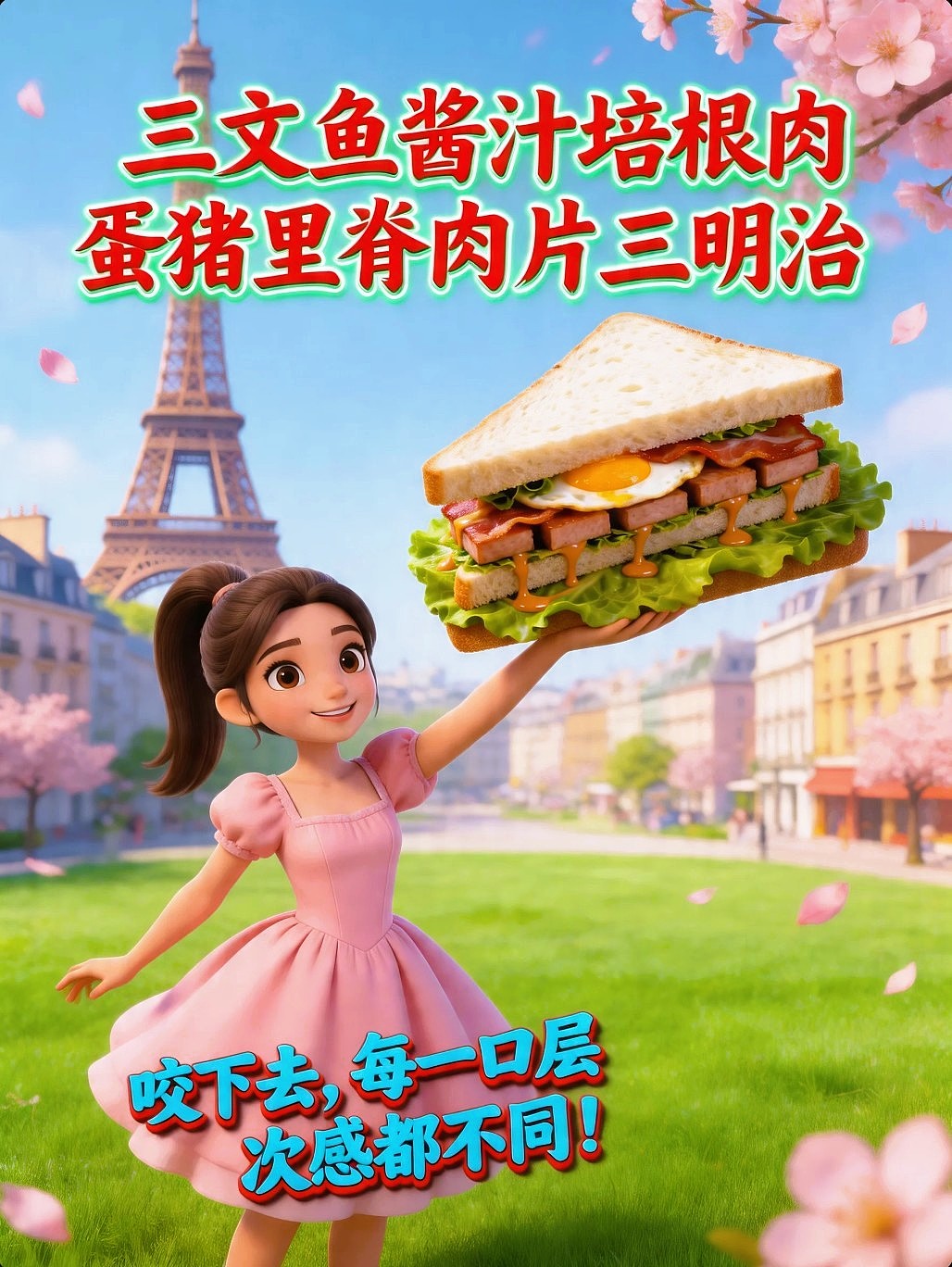 既梦AIGC设计三文鱼酱汁培根肉蛋猪里脊肉片三明治海报（图ZNDA1NzYxMzQ4） - 海报 - 站酷设计师风中的玫瑰耶原创素材 - 站酷ZCOOL