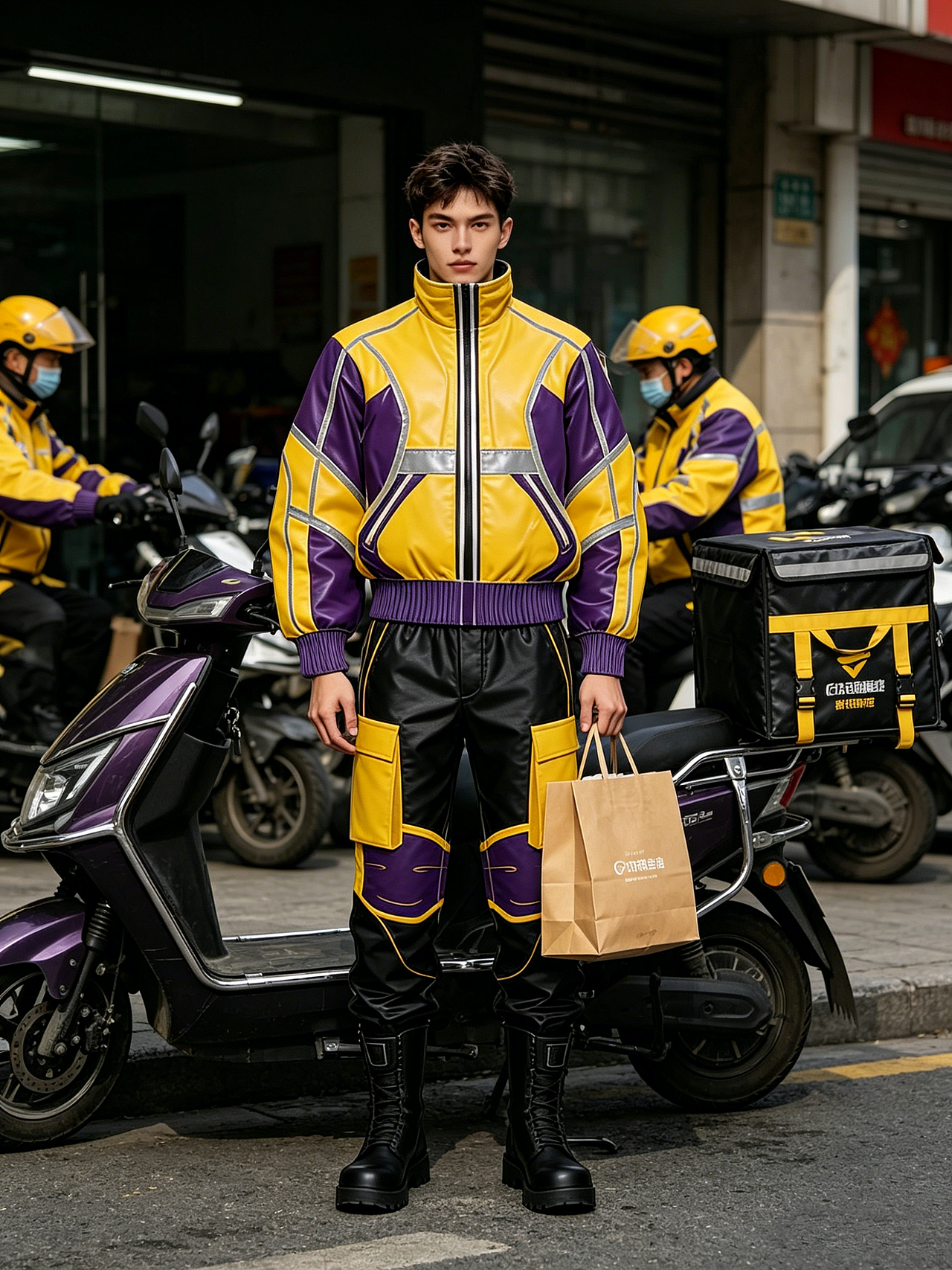 美团外卖「城市骑士」工装系列（图ZNDA1NzY2OTM2） - AI作品 - 站酷设计师小草231原创素材 - 站酷ZCOOL