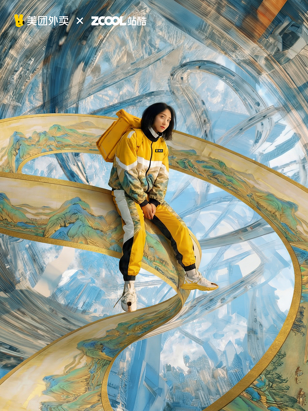 把《千里江山图》的青绿，穿进日常（图ZNDA1Nzc3MTA0） - AI作品 - 站酷设计师稻草原创素材 - 站酷ZCOOL