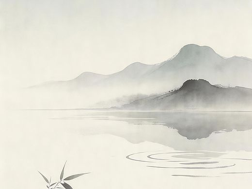 极简禅意雾山静水倒影4K壁纸
