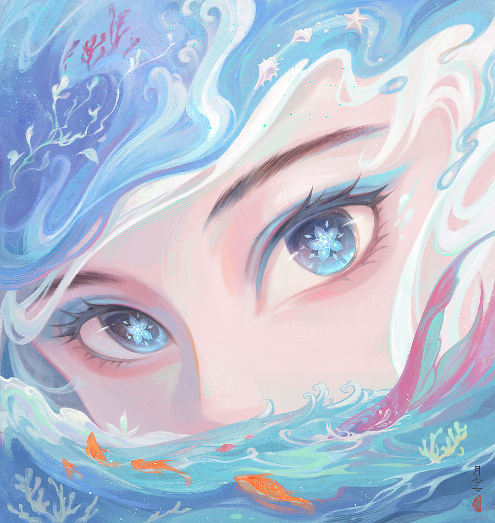 山川湖海，日月星辰（图ZNDA1ODA1MTY4） - 艺术插画 - 站酷设计师月七七_原创素材 - 站酷ZCOOL