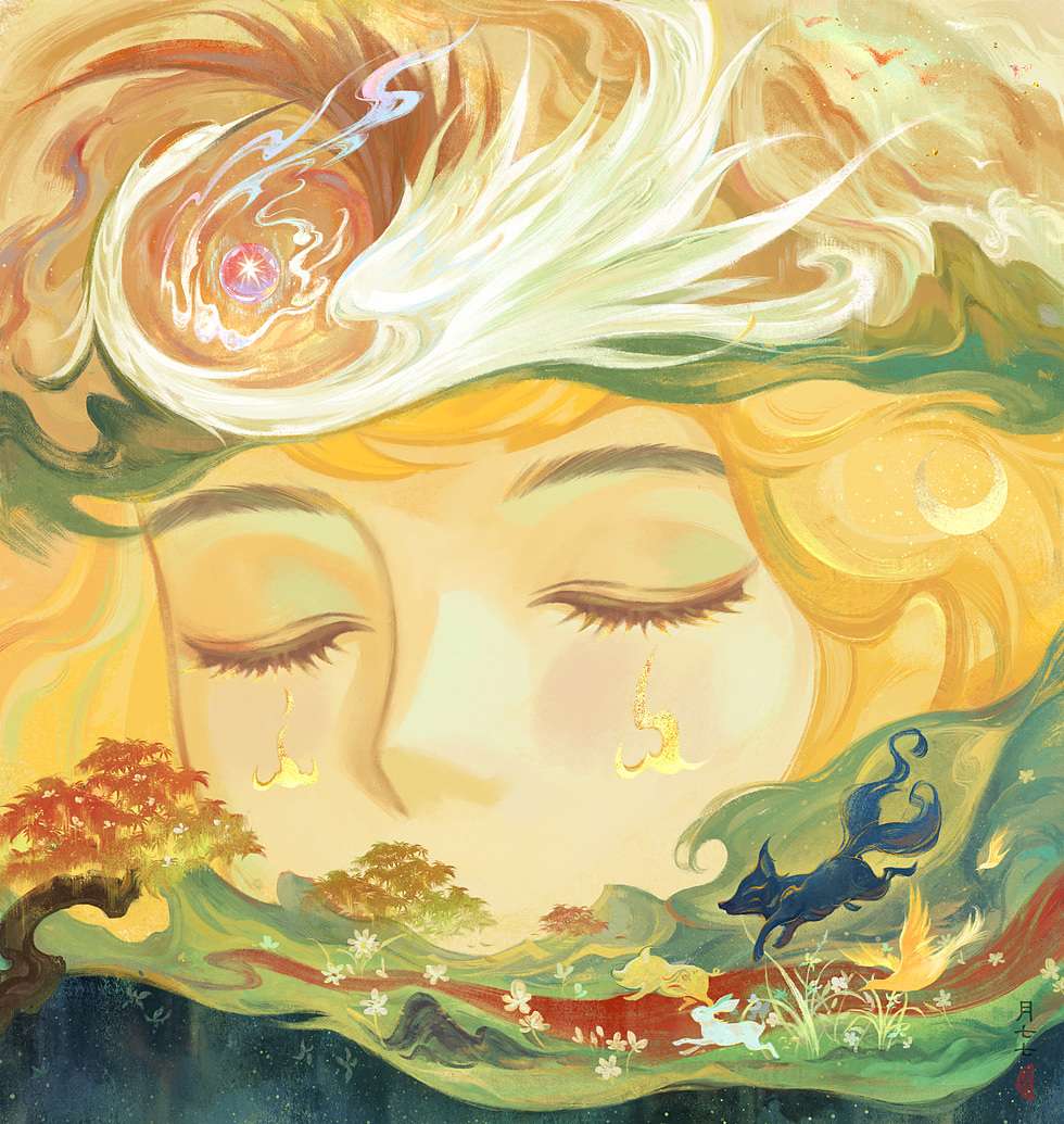 山川湖海，日月星辰（图ZNDA1ODA1NDEy） - 艺术插画 - 站酷设计师月七七_原创素材 - 站酷ZCOOL