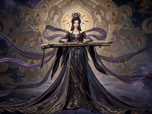 青蓝水月飞天・持笛踏云