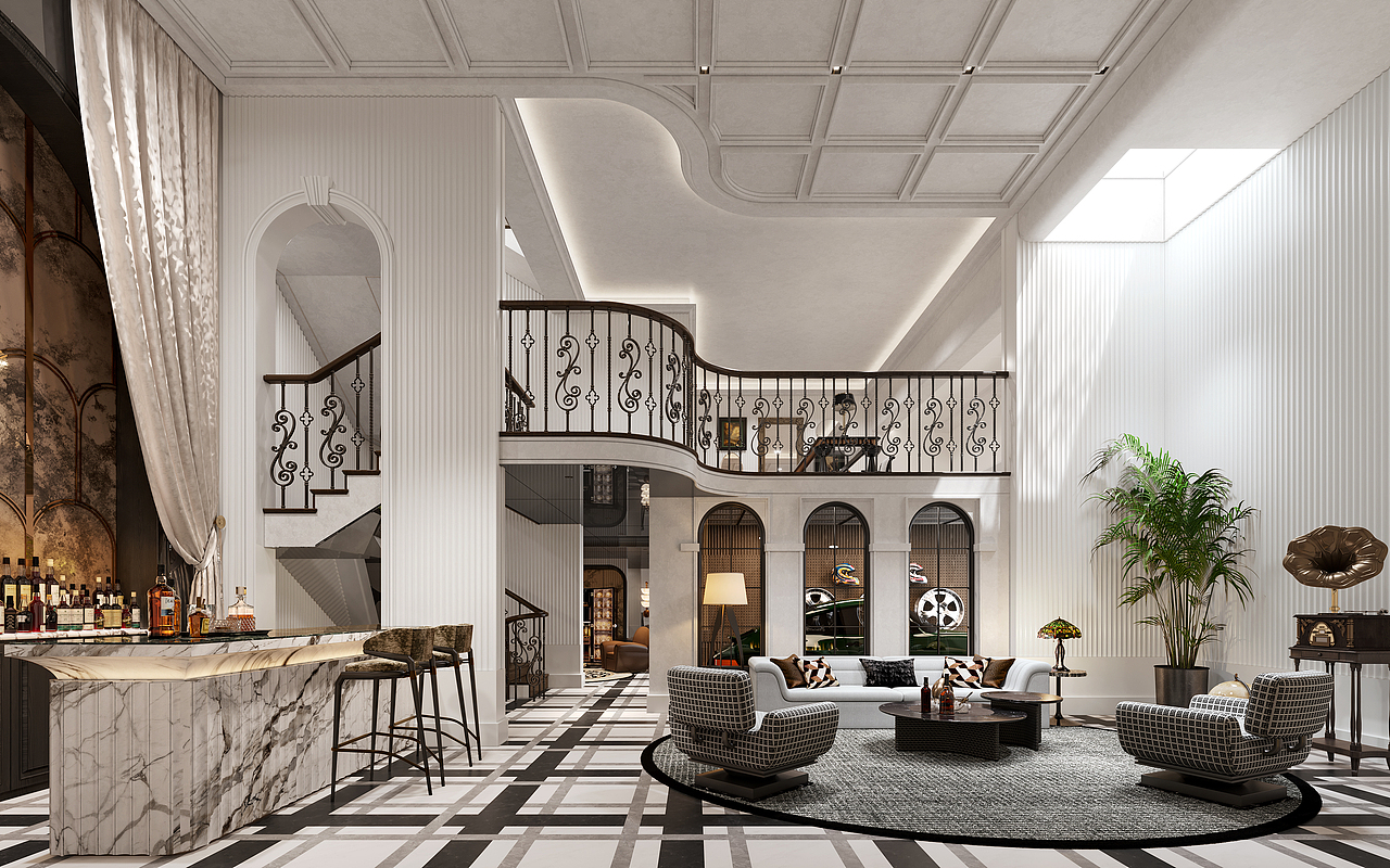 复古雅奢 · 独栋别墅全案效果图（图ZNDA1ODE4NzM2） - 家装设计 - 站酷设计师Z091102795原创素材 - 站酷ZCOOL