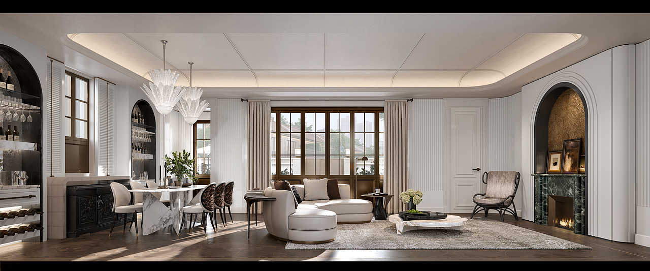 复古雅奢 · 独栋别墅全案效果图（图ZNDA1ODE4NzU2） - 家装设计 - 站酷设计师Z091102795原创素材 - 站酷ZCOOL