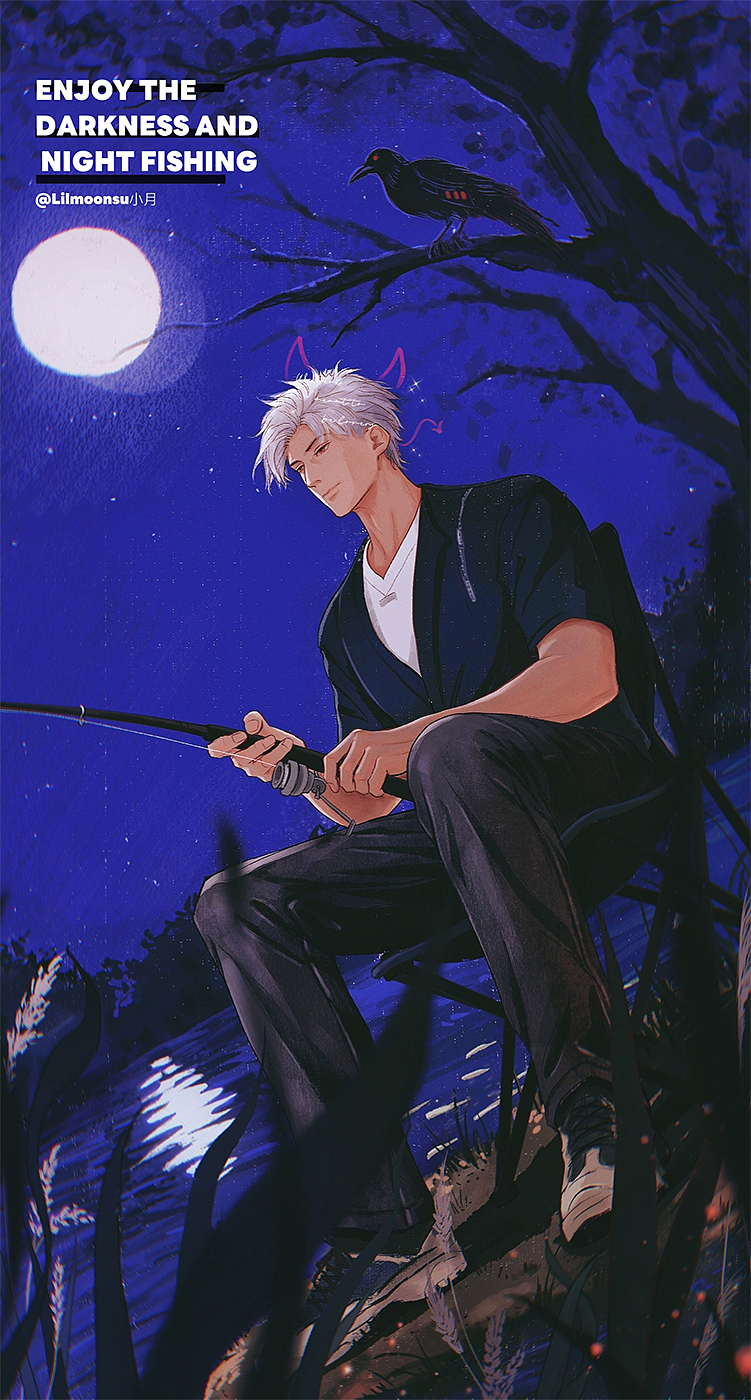 插画 | 夜钓（图ZNDA1ODIzNTI0） - 创作习作 - 站酷设计师小月Lilmoonsu原创素材 - 站酷ZCOOL