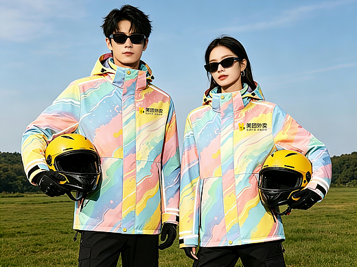 情侣炫彩美团外卖服装设计