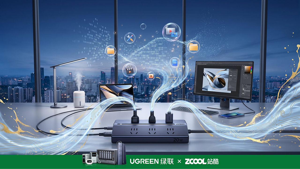 绿联「智・护・未来」全场景创意海报（图ZNDA1ODMyNTI0） - AI作品 - 站酷设计师VELORA_Studio原创素材 - 站酷ZCOOL