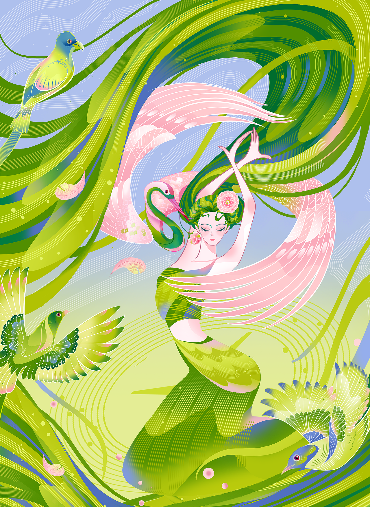 起舞的不只是身体，还有内心💚（图ZNDA1ODM5MzM2） - 商业插画 - 站酷设计师若心谷原创素材 - 站酷ZCOOL