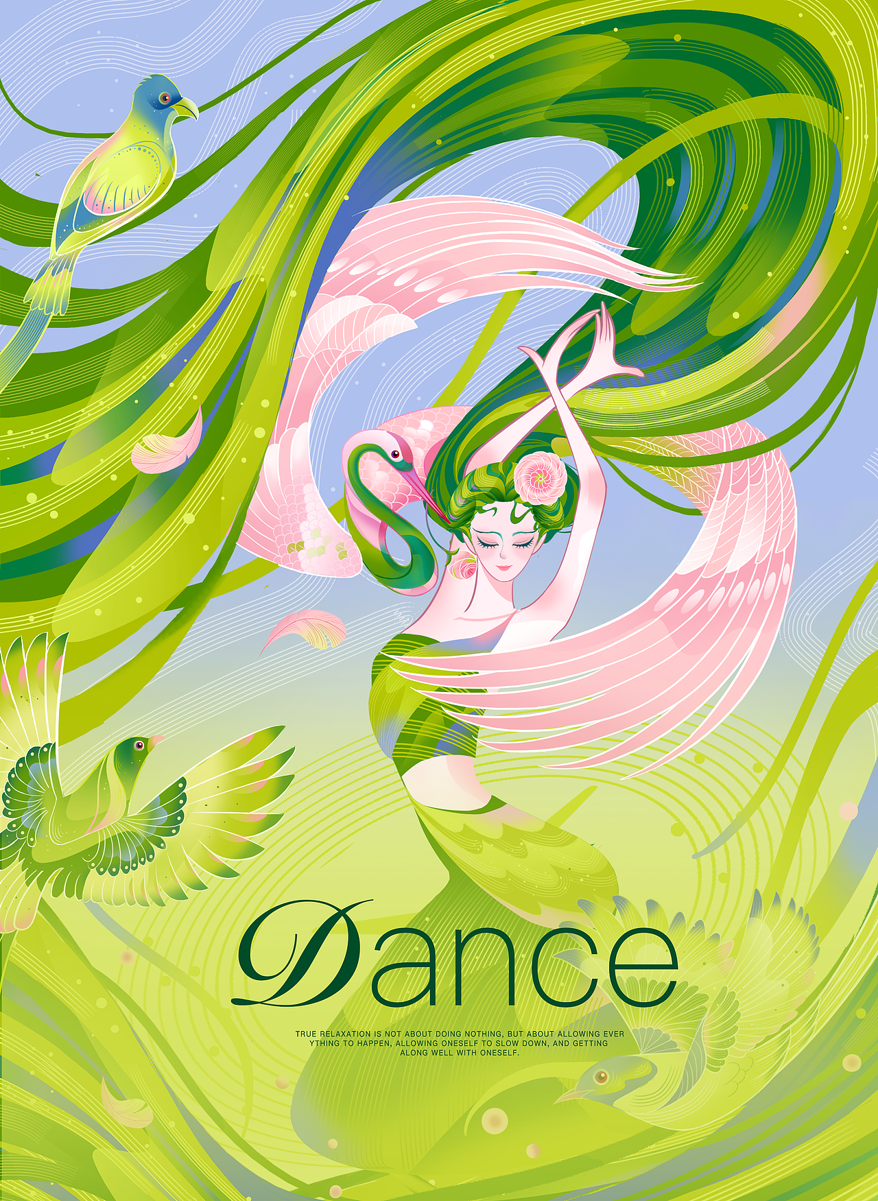 起舞的不只是身体，还有内心💚（图ZNDA1ODM5MzMy） - 商业插画 - 站酷设计师若心谷原创素材 - 站酷ZCOOL