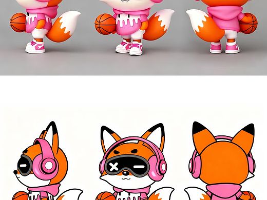 酷酷的篮球运动IP形象设计，狐狸抱着篮球