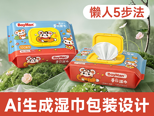 AI生成湿巾包装设计-5步法
