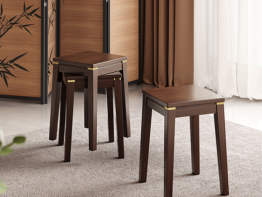 东方雅致 | 新中式轻奢实木方凳 电商产品