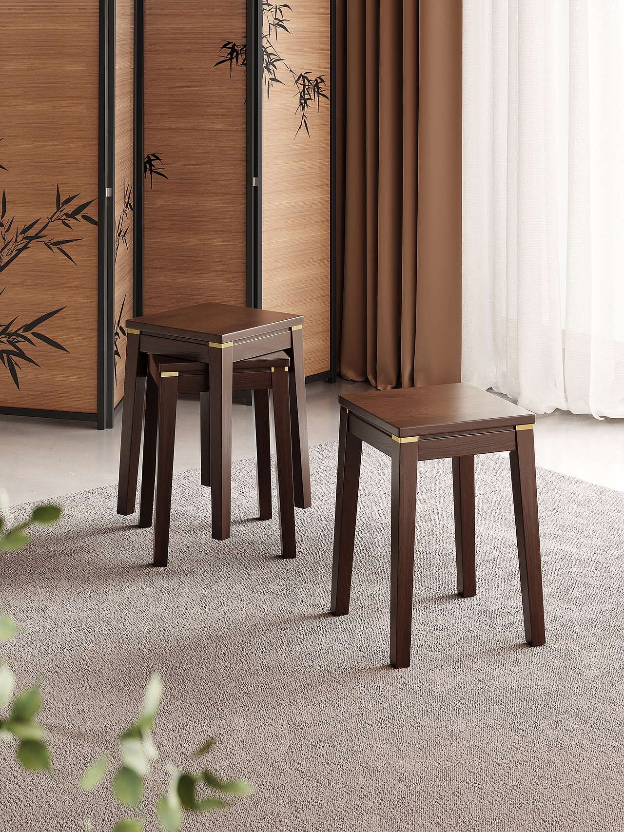 东方雅致 | 新中式轻奢实木方凳 电商产品（图ZNDA1ODcwMDI0） - 家装设计 - 站酷设计师蓝禹轩洁原创素材 - 站酷ZCOOL