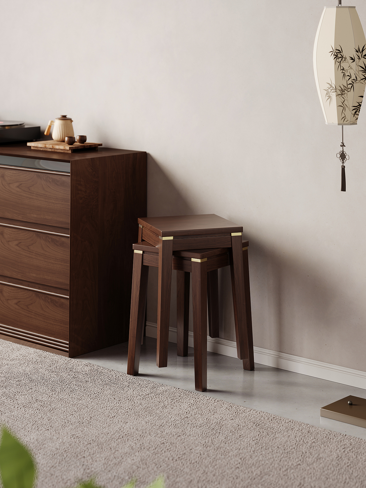 东方雅致 | 新中式轻奢实木方凳 电商产品（图ZNDA1ODcwMDMy） - 家装设计 - 站酷设计师蓝禹轩洁原创素材 - 站酷ZCOOL