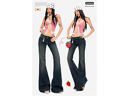 美式辣妹美式復(fù)古牛仔顯瘦喇叭褲詳情排版海報(bào)模特拼圖