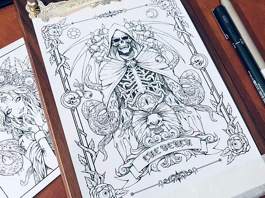 塔罗牌-死神-马克笔手绘