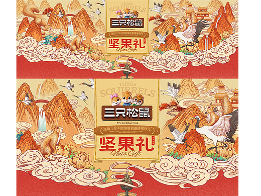 三只松鼠|国风仙鹤长盒插画