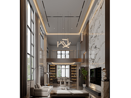 挑空別墅客餐廳效果圖表現(xiàn)